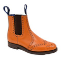 Sowerby Gloucester tan leather brogue dealer boots, handcrafted in the UK with Goodyear welt construction, full brogue detailing, elastic sides, and hardwearing Dainite rubber soles
