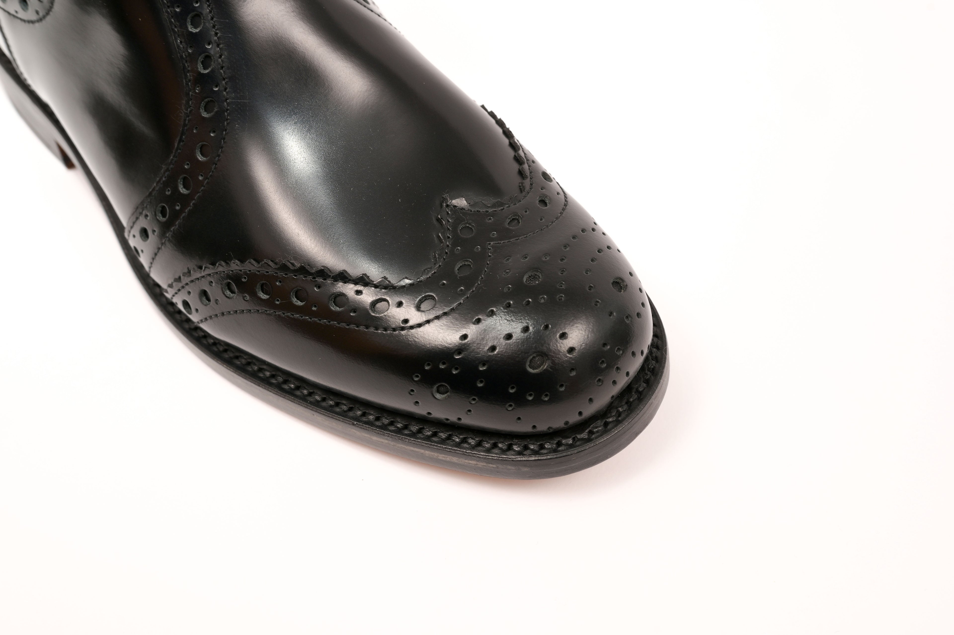 Sowerby Kensington Black Polished Leather Brogue Dealer Boots