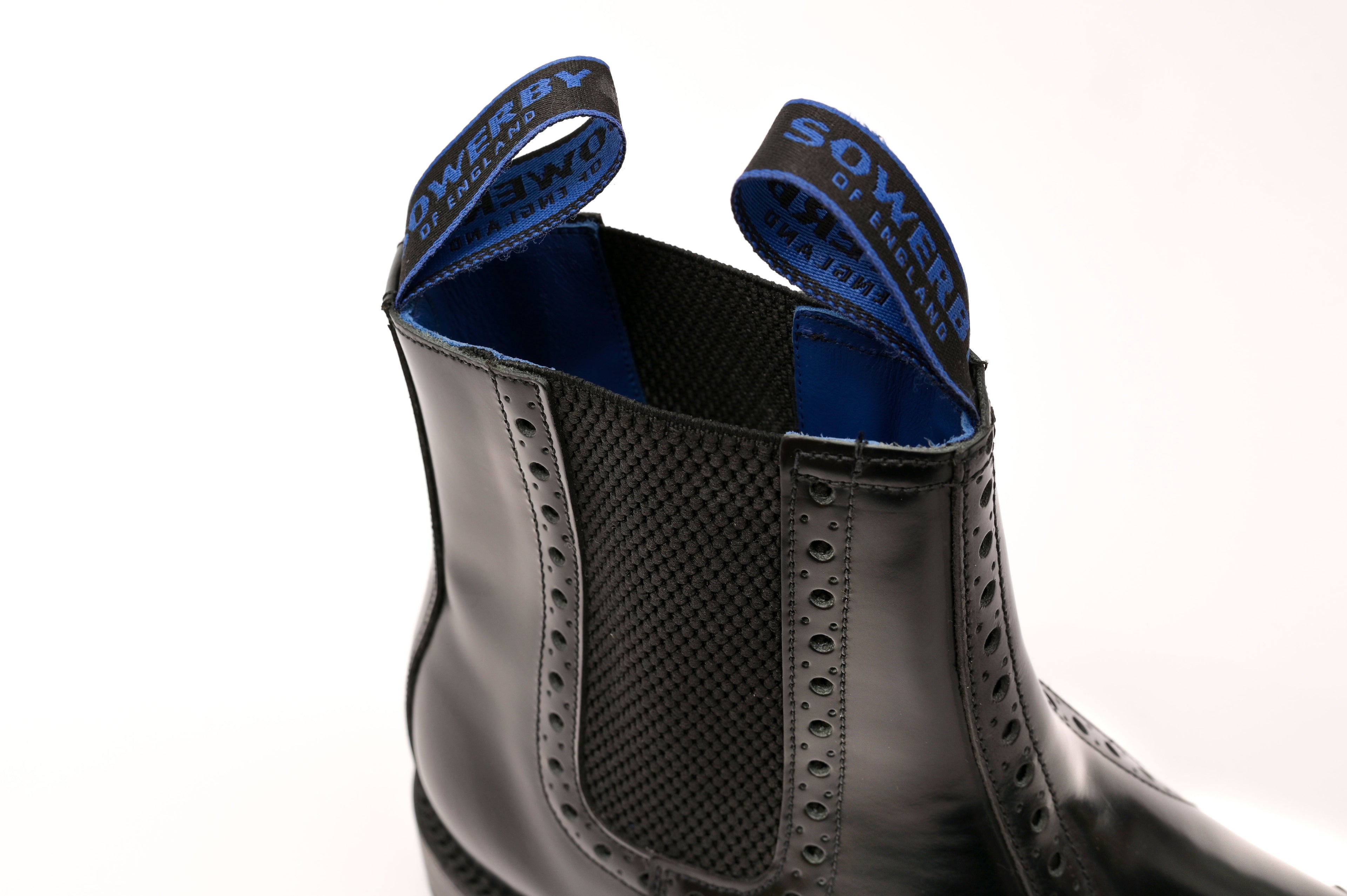 Sowerby Kensington Black Polished Leather Brogue Dealer Boots