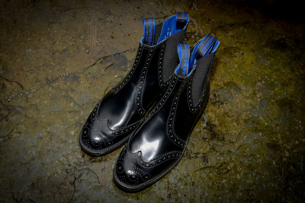 Sowerby Kensington Black Polished Leather Brogue Dealer Boots