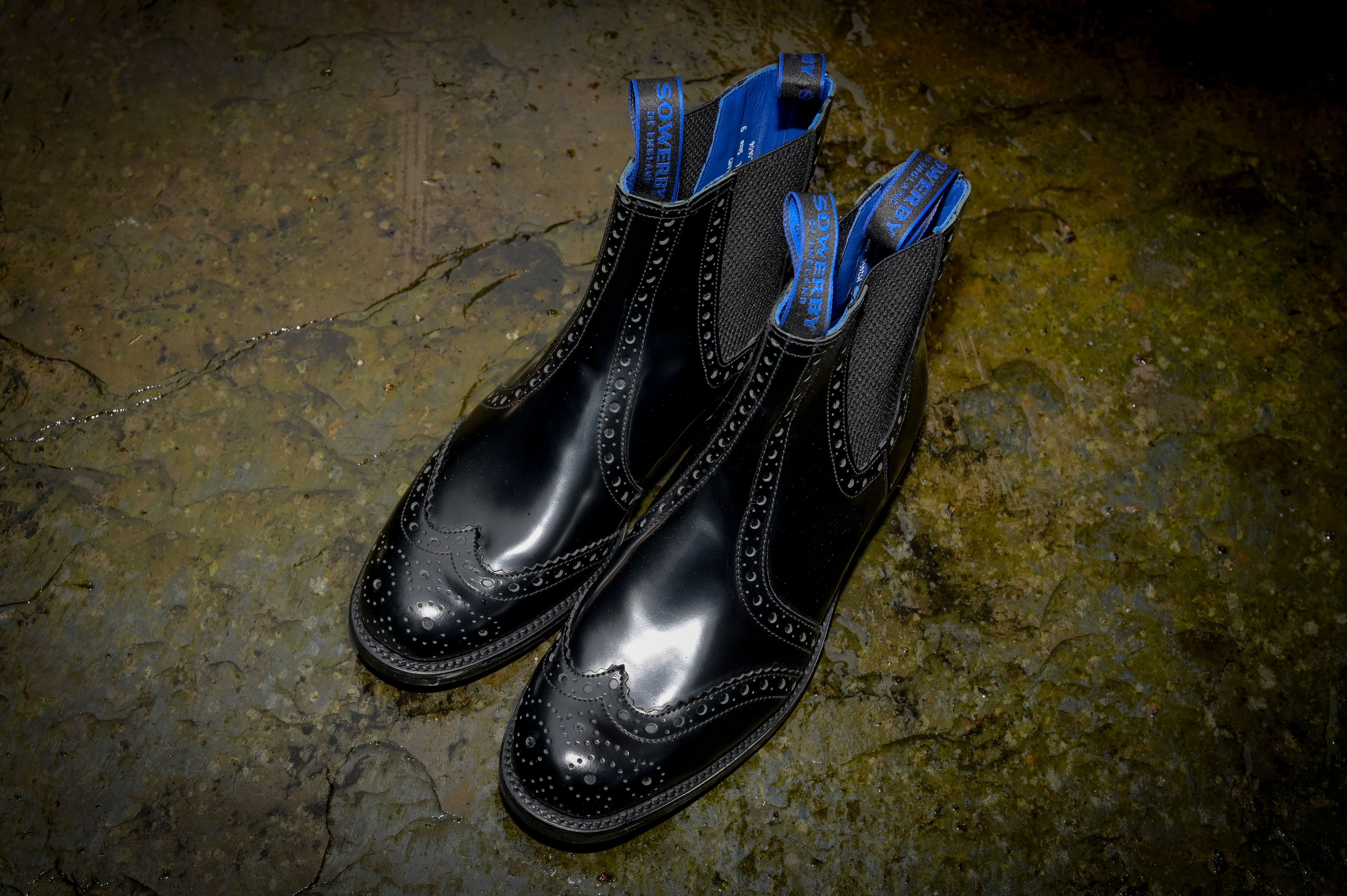 Sowerby Kensington Black Polished Leather Brogue Dealer Boots