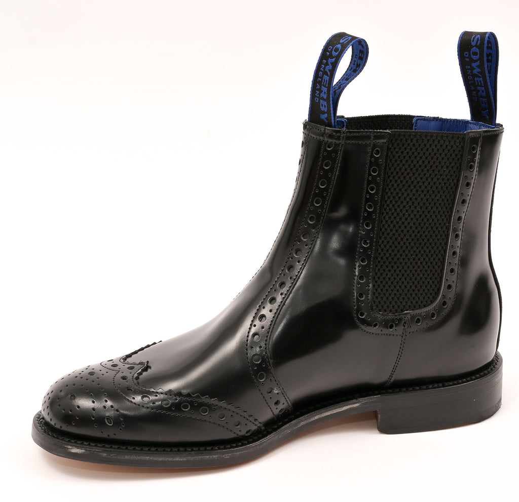 Sowerby Kensington Black Polished Leather Brogue Dealer Boots