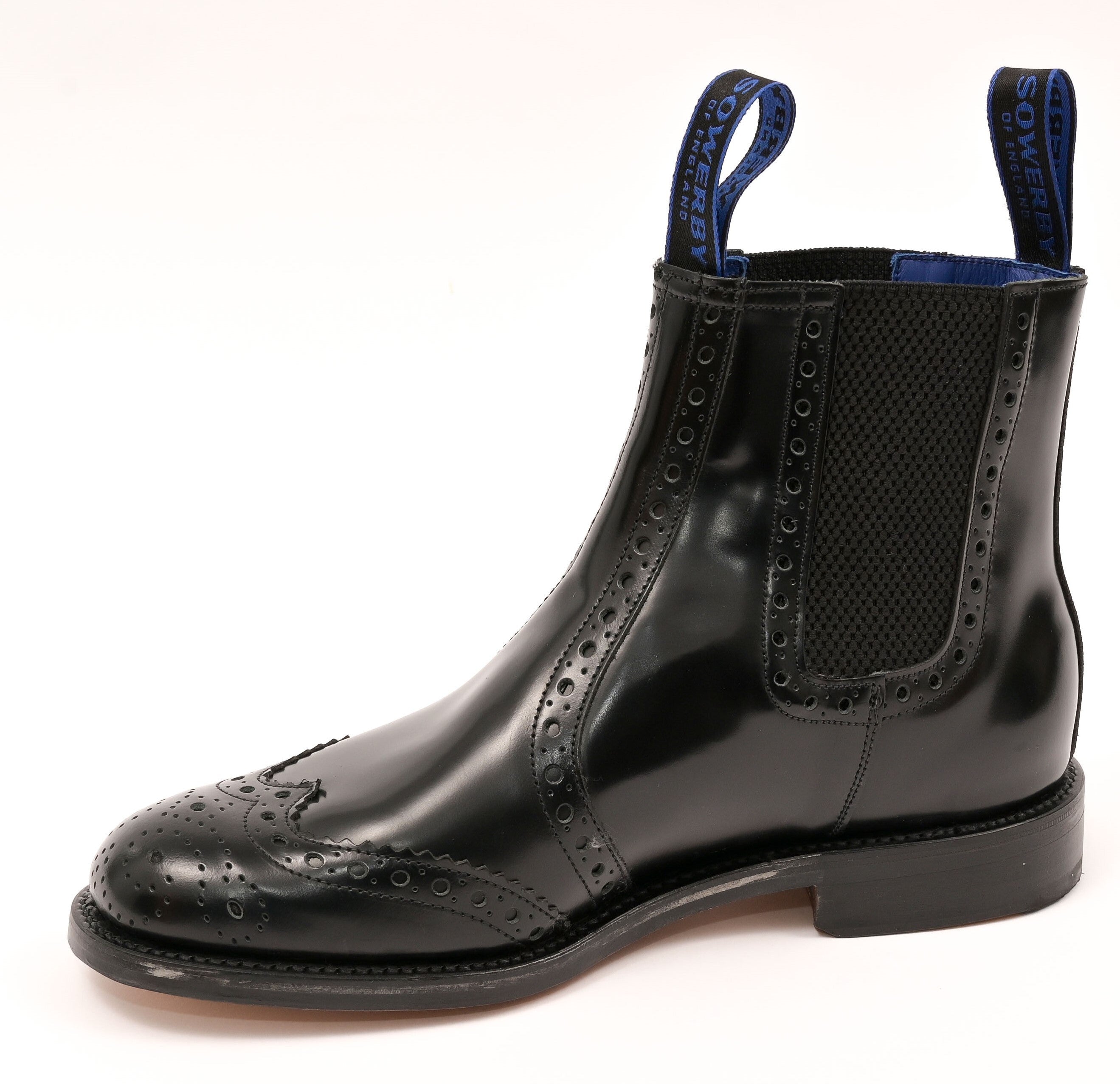Sowerby Kensington Black Polished Leather Brogue Dealer Boots