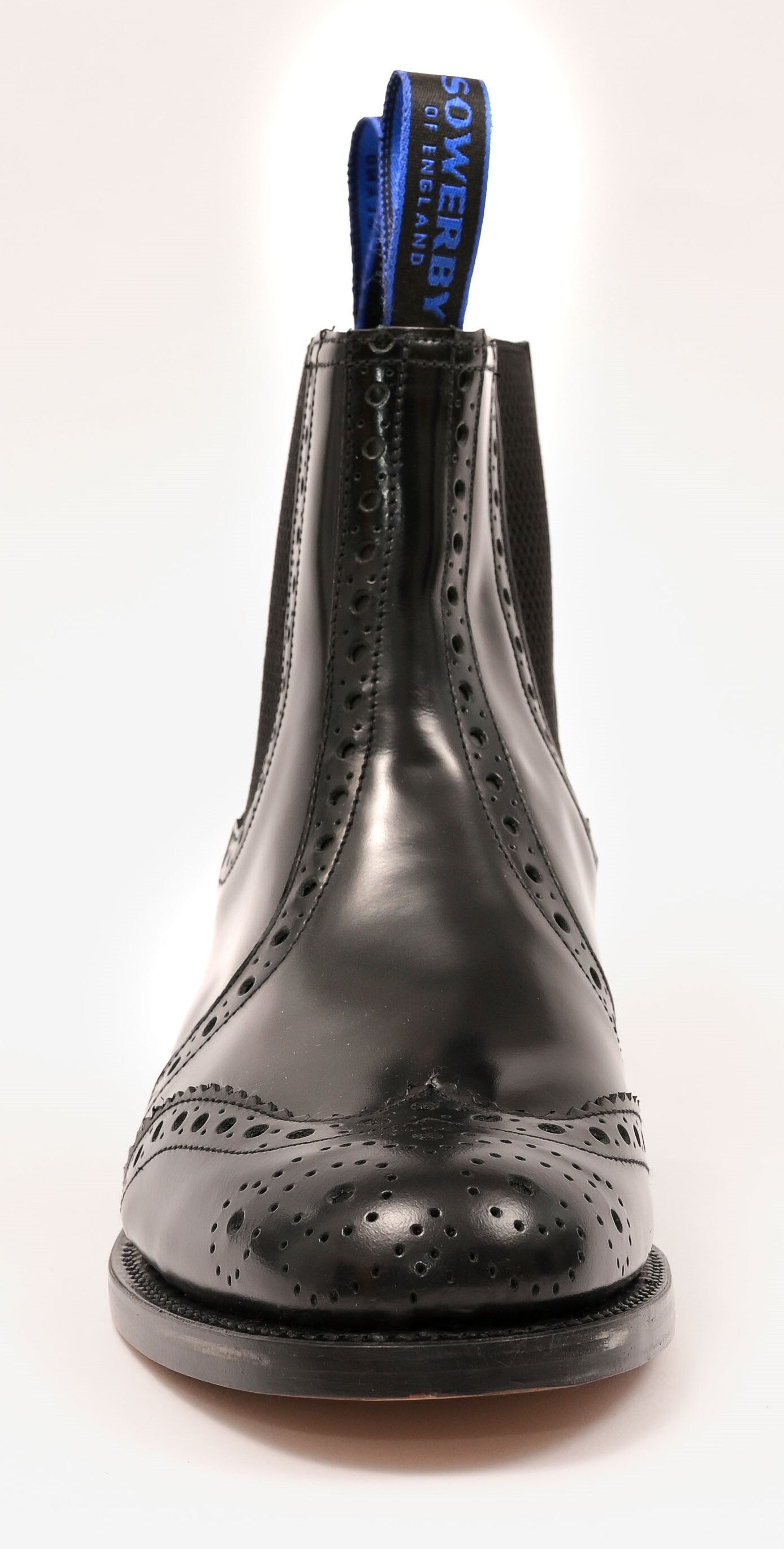 Sowerby Kensington Black Polished Leather Brogue Dealer Boots